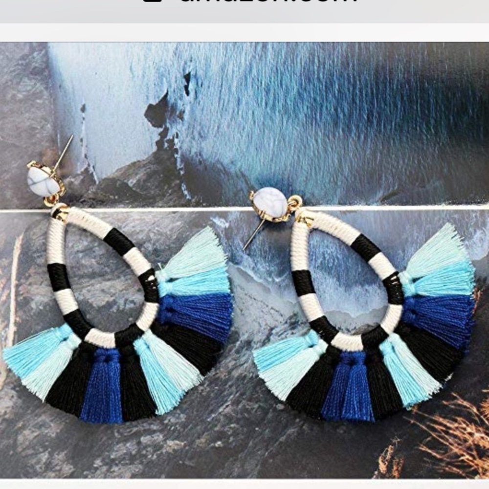 BNWT blue multicolor tassel earrings!